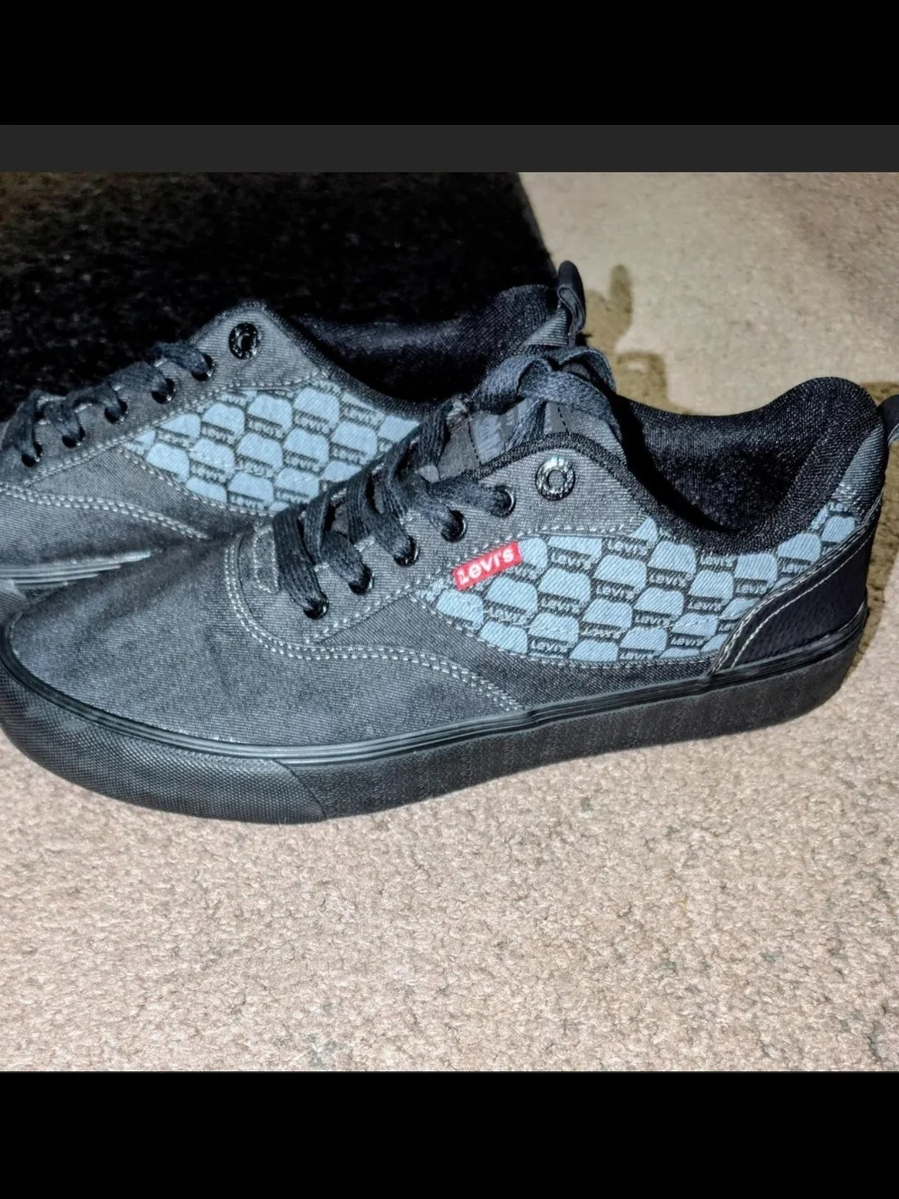Levi's Men's Black and Gray Sneakers with Red Insole Accents